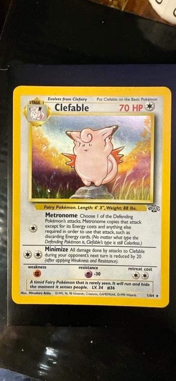 1999 Vintage Pokemon Jungle Clefable 1/64 Rare Holo Card LP Wizards WotC Set